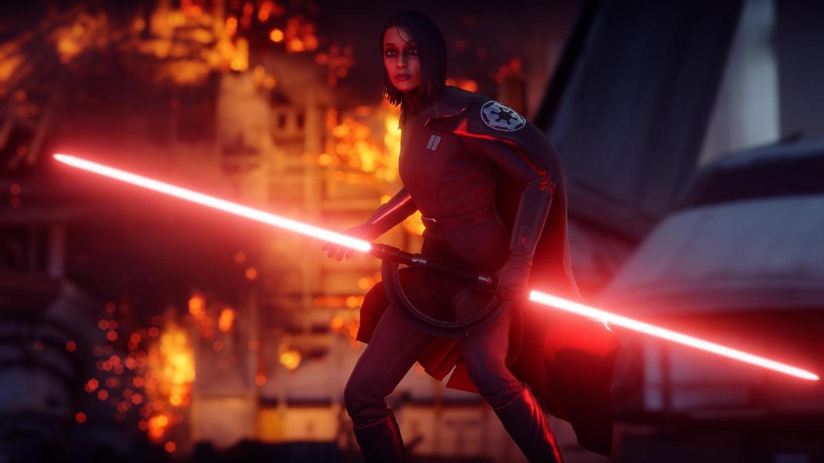 The second sister wielding her double-bladed lightsaber.