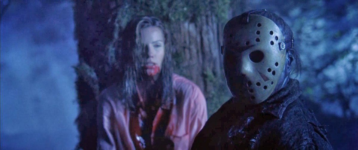 Jason with his fake victim in Freddy vs. Jason