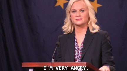 Leslie Knope says she's very angry on NBC's Parks and Recreation.