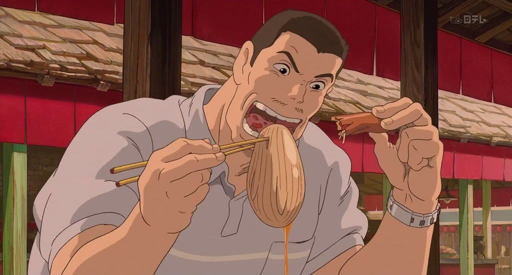 akio eating a dumpling in Spirited Away