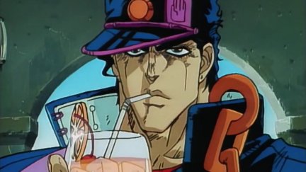 Jojo drinking a cocktail in Jojo's Bizarre Adventure.