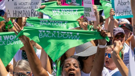 Abortion rights activists protest outside