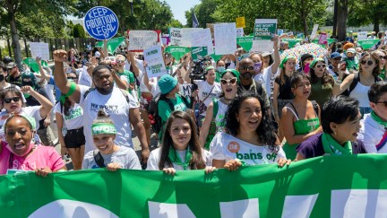 Abortion rights protesters march outside