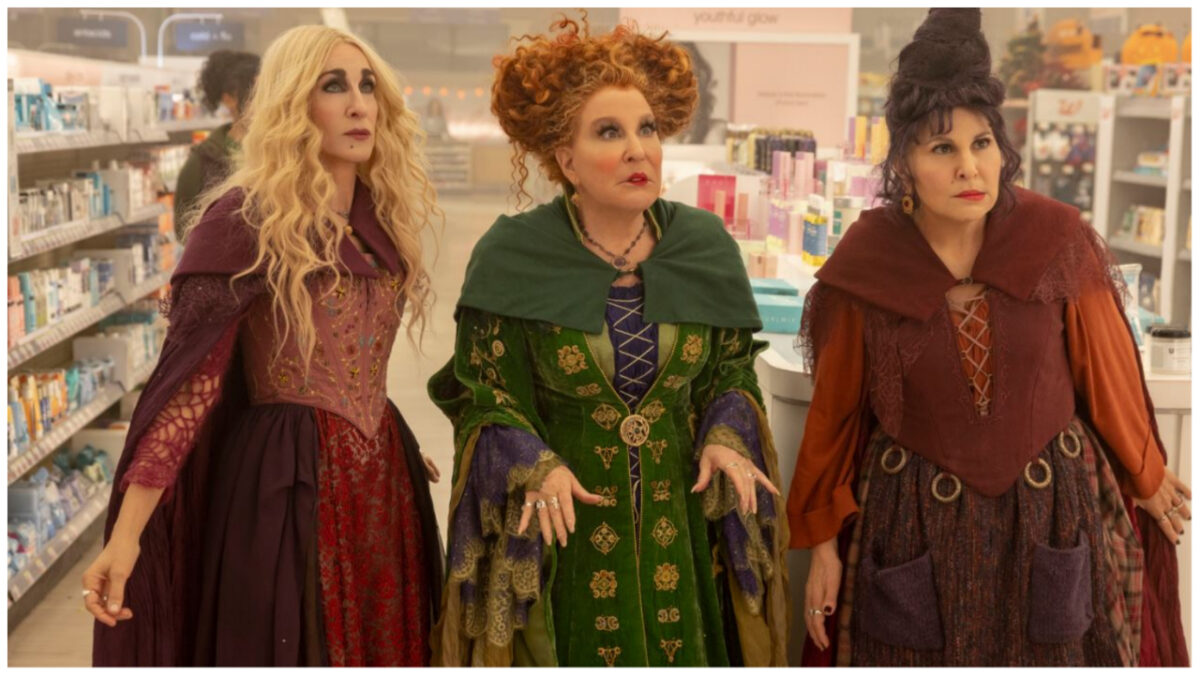 Sarah Jessica Parker, Bette Midler, and Kathy Najimy in Hocus Pocus 2.