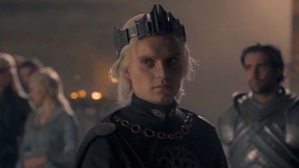 Aegon II Targaryen after his coronation in the Dragonpit in Episode 9 of House of the Dragon