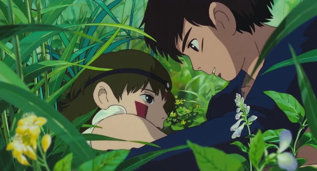 ashitaka and san waking up in the grass together