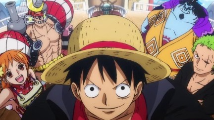 Luffy and the rest of the Straw Hat crew stare confidently into the camera in 