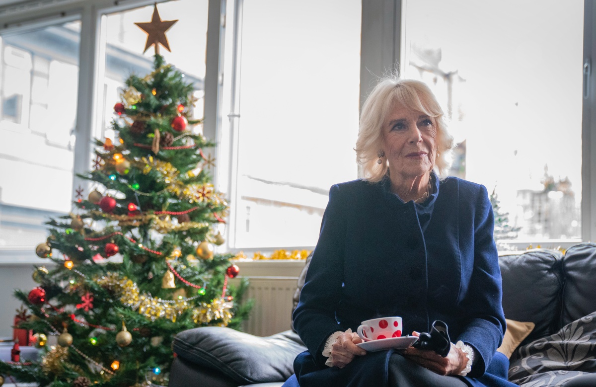 Camilla, Queen Consort during a visit to The Emmaus Community at Bobby Vincent House in West Norwood on December 13, 2022 in London, England. The Queen Consortt visited the charity to hear about the their efforts to develop a women-only provision for those experiencing homelessness.