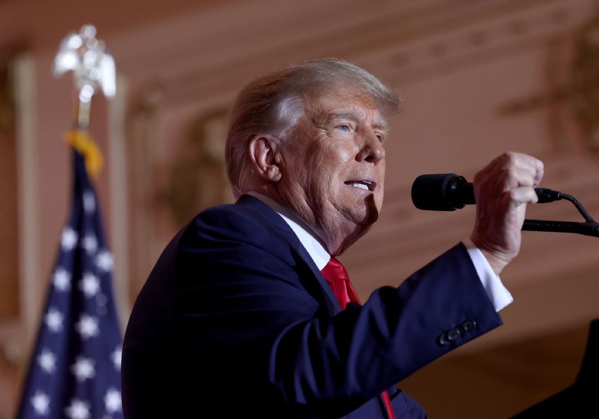 PALM BEACH, FLORIDA - NOVEMBER 15: Former U.S. President Donald Trump speaks during an event at his Mar-a-Lago home on November 15, 2022 in Palm Beach, Florida. Trump announced that he was seeking another term in office and officially launched his 2024 presidential campaign. (Photo by Joe Raedle/Getty Images)