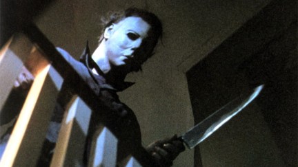 Michael Myers holding a knife in the first Halloween.