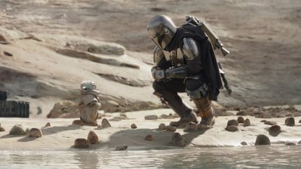 Din and Grogu on the beach together in the Mandalorian