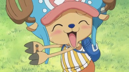 Tony Chopper smiles and dances in 