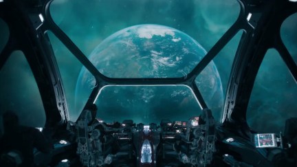 Counter-Earth in Guardians of the Galaxy Vol. 3 as seen through the viewport of the Guardians' ship