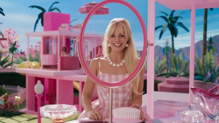 Margot Robbie as Barbie in her Dreamhouse (Warner Bros.)