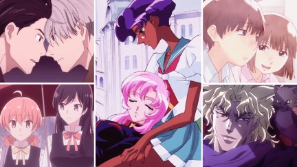 The best LGBTQ anime, clockwise from top left: 'Yuri on Ice,' 'Revolutionary Girl Utena,' 'Wandering Son,' 'JoJo's Bizarre Adventure,' and 'Bloom Into You'