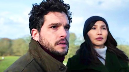 Kit Harington as Dane Whitman in Eternals and Gemma Chan as Sersi