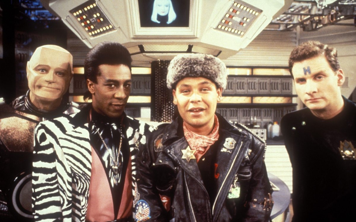 Robert Llewellyn, Danny John-Jules, Craig Charles, and Chris Barrie in Red Dwarf (BBC)