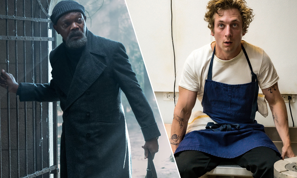 Samuel L. Jackson as Nick Fury in Marvel's 'Secret Invasion' and Jeremy Allen White as Carmen "Carmy" Berzatto in 'The Bear'