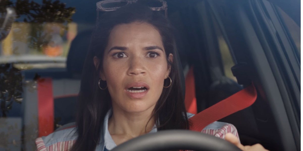 A close up of America Ferrera as Gloria in 'Barbie'