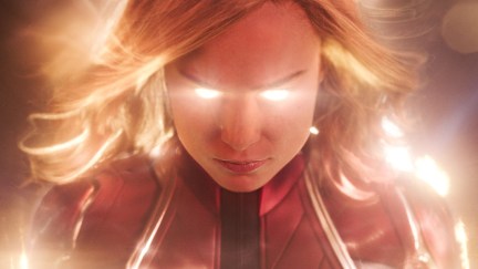 Brie Larson as Carol Danvers/Captain Marvel with glowing eyes in Captain Marvel (2019)