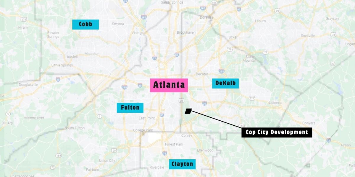 Greater Atlanta area showing where Cop City is planned to sit. 