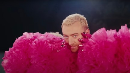 Smith in their gorgeously pink ensemble for the music video 