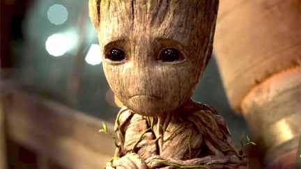 Baby Groot looks sad in The Guardians of the Galaxy Vol. 2.