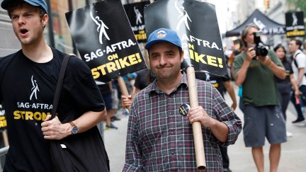 David Krumholtz and Jack Quaid on the picket lines