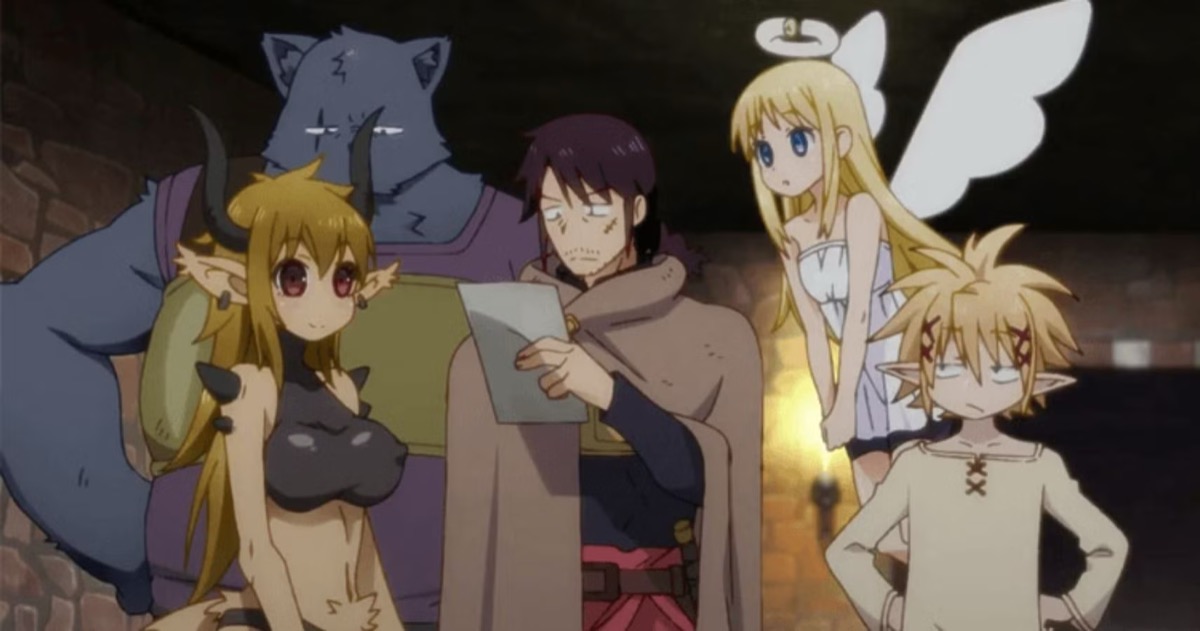 A group of anime fantasy characters look over a piece of paper in "Interspecies Reviewers" 