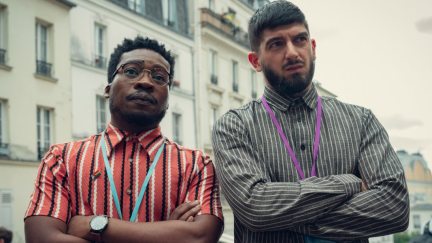 Mr Ajayi and Mr Farouk watching the children on Heartstopper.