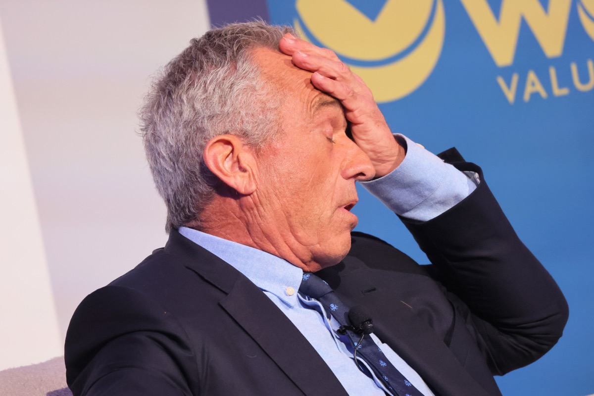 NEW YORK, NEW YORK - JULY 25: Democratic Presidential Candidate Robert F. Kennedy Jr. wipes his forehead as he speaks during the World Values Network's Presidential candidate series at the Glasshouse on July 25, 2023 in New York City. Kennedy Jr., who is running a longshot primary campaign against President Joe Biden, joined Rabbi Shmuley Boteach to discuss fighting antisemitism and the championing of Israel. Kennedy has faced backlash for his stances on vaccines, most recently for comments he made suggesting that the coronavirus (COVID-19) disease could have been “targeted to attack Caucasians and Black people,” while sparing Jewish and Chinese people. He has denied allegations of racism and antisemitism. (Photo by Michael M. Santiago/Getty Images)