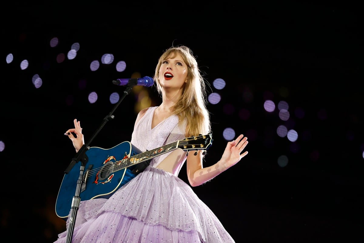 INGLEWOOD, CALIFORNIA - AUGUST 03: EDITORIAL USE ONLY. Taylor Swift performs onstage during "Taylor Swift | The Eras Tour" at SoFi Stadium on August 03, 2023 in Inglewood, California. (Photo by Emma McIntyre/TAS23/Getty Images for TAS Rights Management)