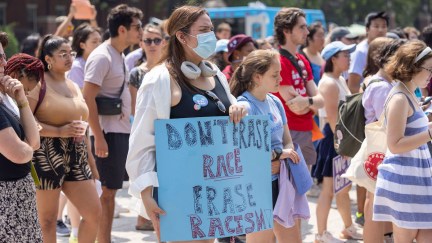 A group of protesters rallying for affirmative action protections.