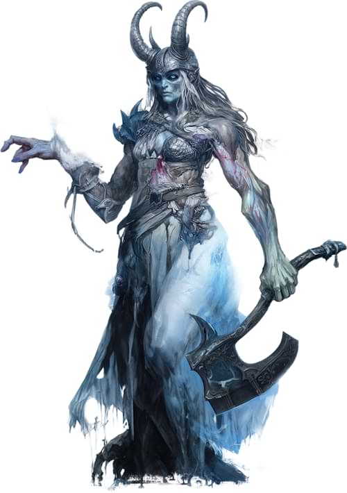 A frostmourn giant as illustrated by Ilya Shipkin. The image has  a notably cut off left hand and is an example of the AI art editing used by Shipkin.