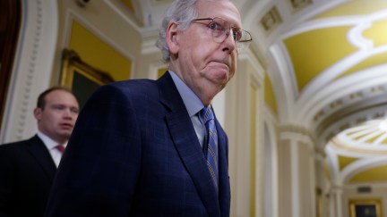 Mitch McConnell looks stunned in the Capitol building