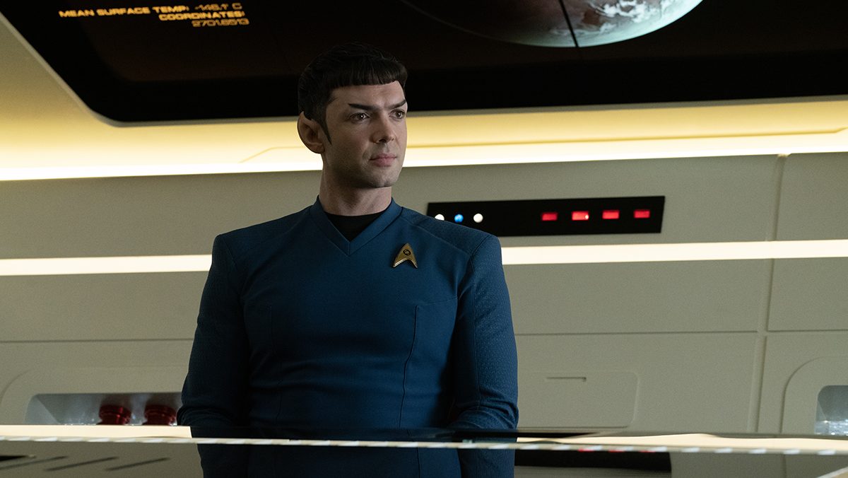 Ethan Peck as Spock in episode 205 “Charades” of Star Trek: Strange New Worlds, streaming on Paramount+, 2023. Photo Cr: Michael Gibson/Paramount+