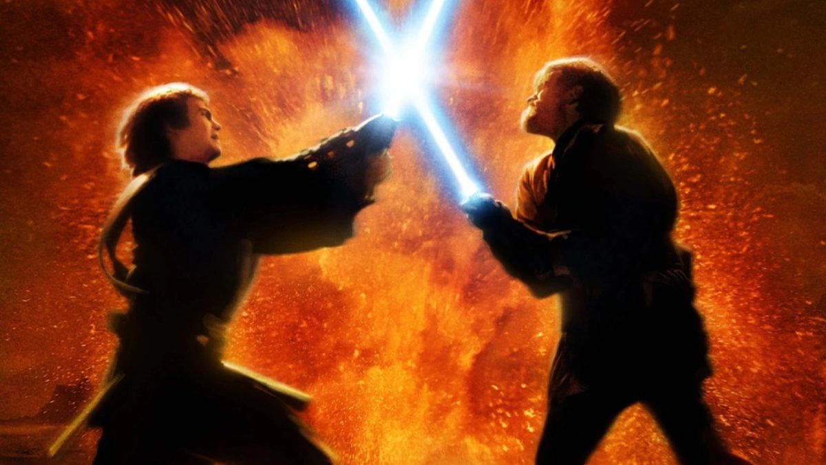 Hayden Christensen as Anakin Skywalker and Ewan McGregor as Obi-Wan Kenobi in Star Wars: Episode III - Revenge of the Sith poster