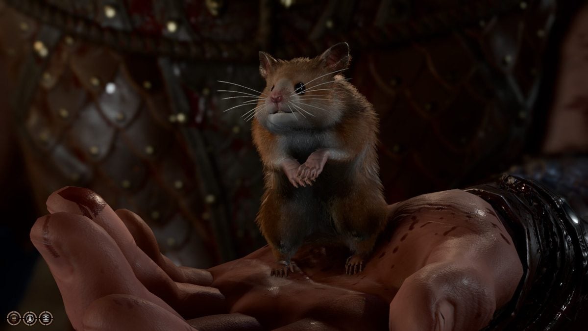 Minsc proudly presents his best friend and master, Boo the hamster in 'Baldur's Gate 3'