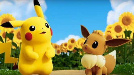 Pikachu and Eevee in the promotional video for Pokémon's collaboration with the Van Gogh museum