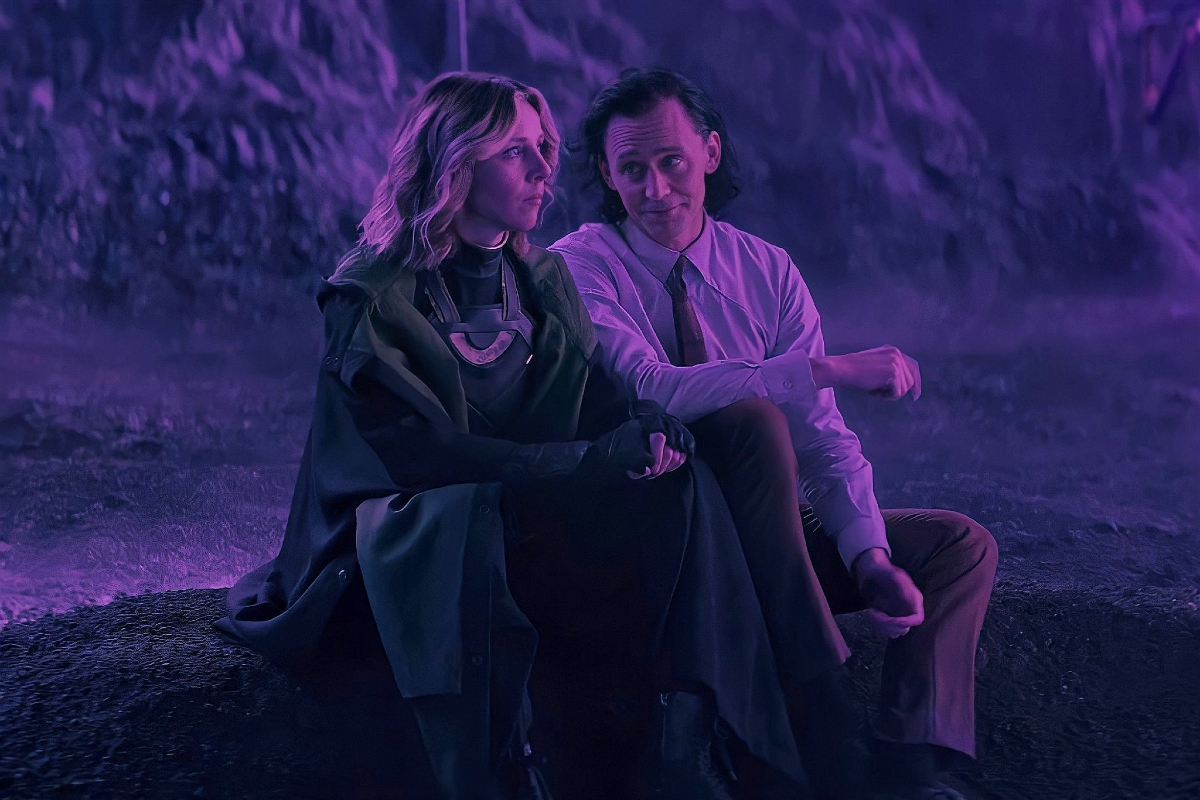 Sylvie (Sophia Di Martino) and Loki (Tom Hiddleston) share a quiet moment in 'Loki'