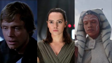 Luke Skywalker, Rey, and Ahsoka Tano in iconic costume changes