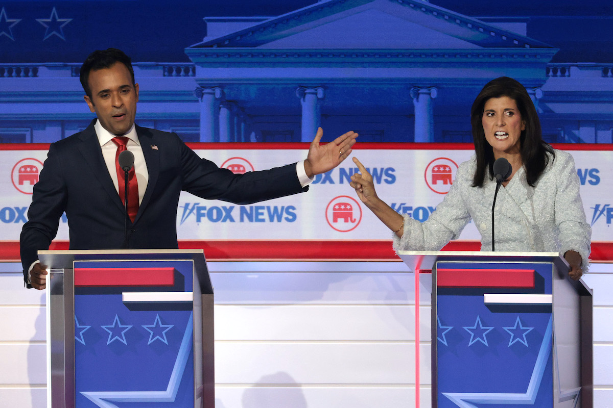 Vivek Ramaswamy and Nikki Haley look heated during the Republican debate.