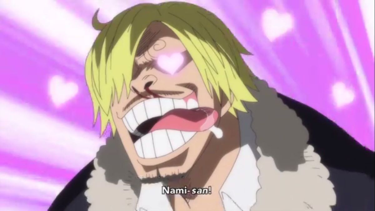 Sanji gets heart-eyes for ladies in the anime 