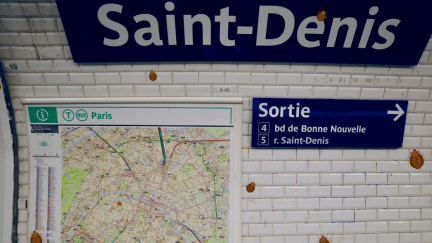 A sign for the Paris Métro covered in tiny bedbugs