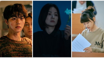 Song Kang as Cha Hyun-su, Song Hye-Kyo as Moon Dong-eun, and Ryu Hye-young as Kang Sol-a