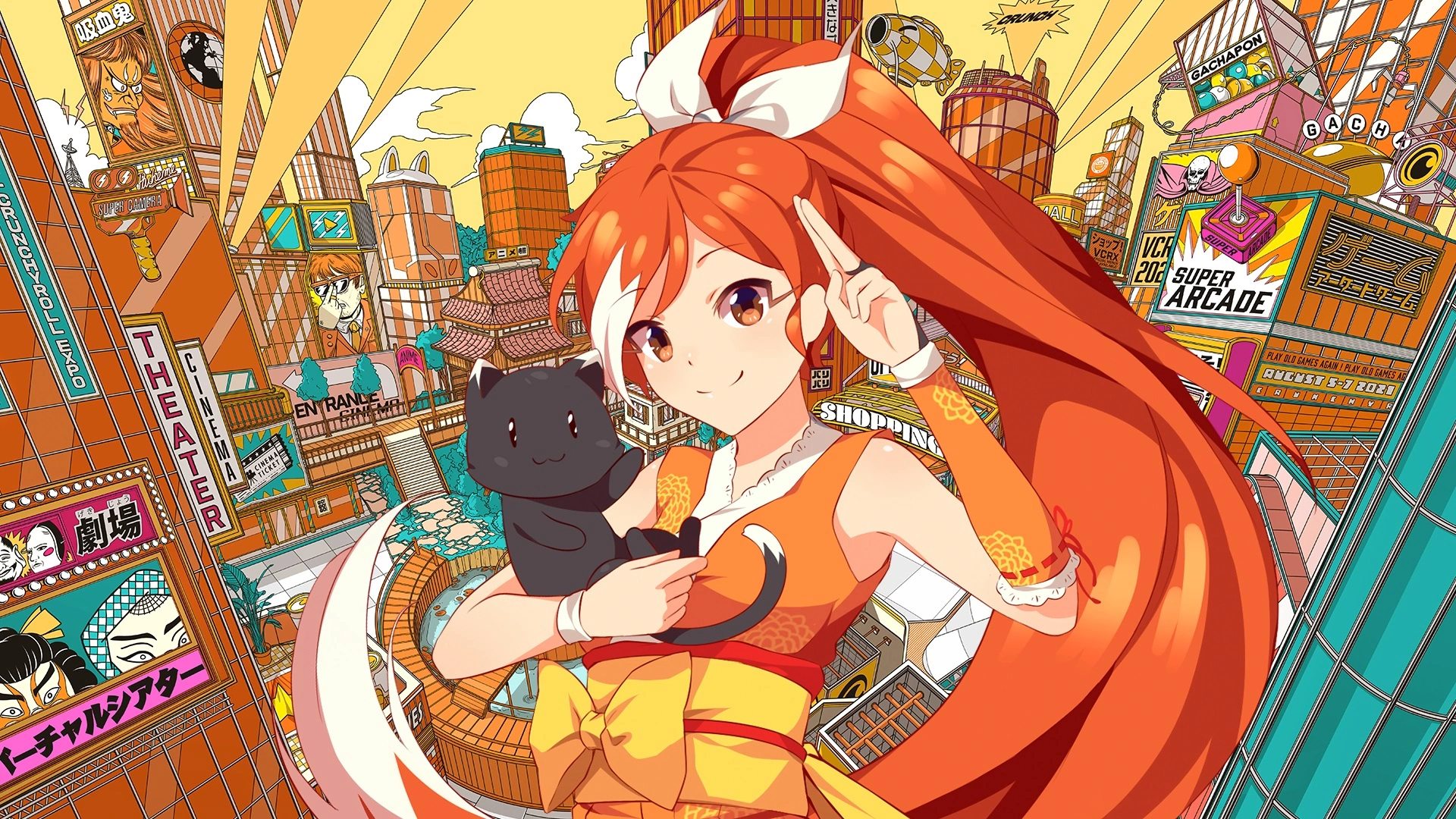 Crunchyroll masket Hime in a city setting