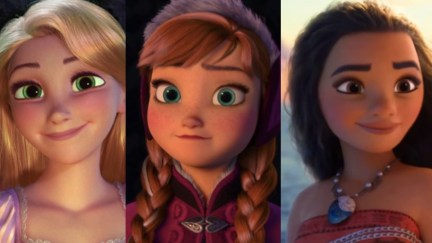 Rapunzel from Tangled, Anna from Frozen, and Moana from Moana