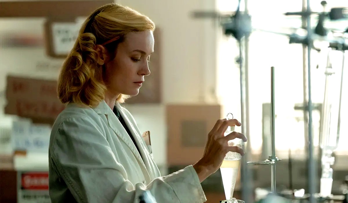 Brie Larson as Elizabeth Zott in Lessons in Chemistry