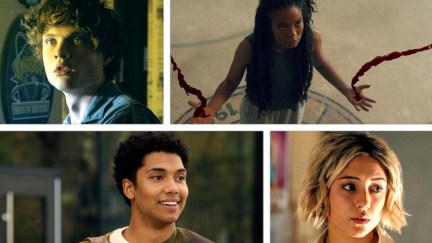 Gen V character collage with Jaz Sinclair, Asa Germann, Chance Perdomo, and Lizze Broadway