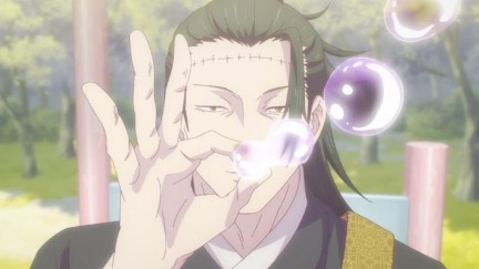 Kenjaku having a monologue while blowing bubbles during Jujutsu Kaisen Season 2 (MAPPA)